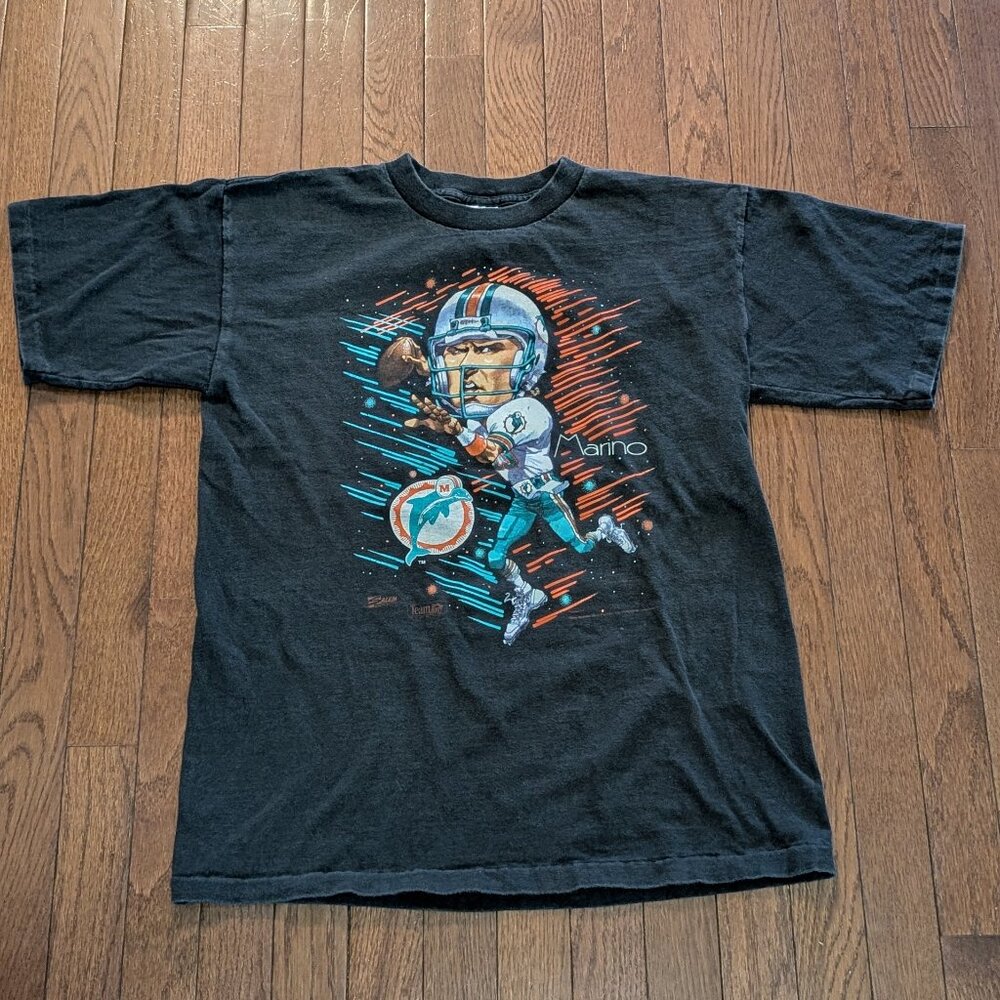 Vintage Dan Marino Caricature Miami Dolphins Salem T-Shirt Made in USA - Size L
